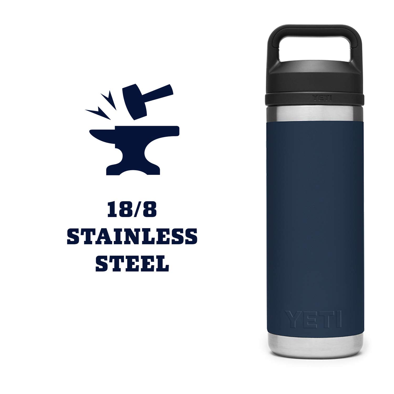 YETI Rambler 18 oz Bottle, Vacuum Insulated, Stainless Steel with Chug Cap, Navy