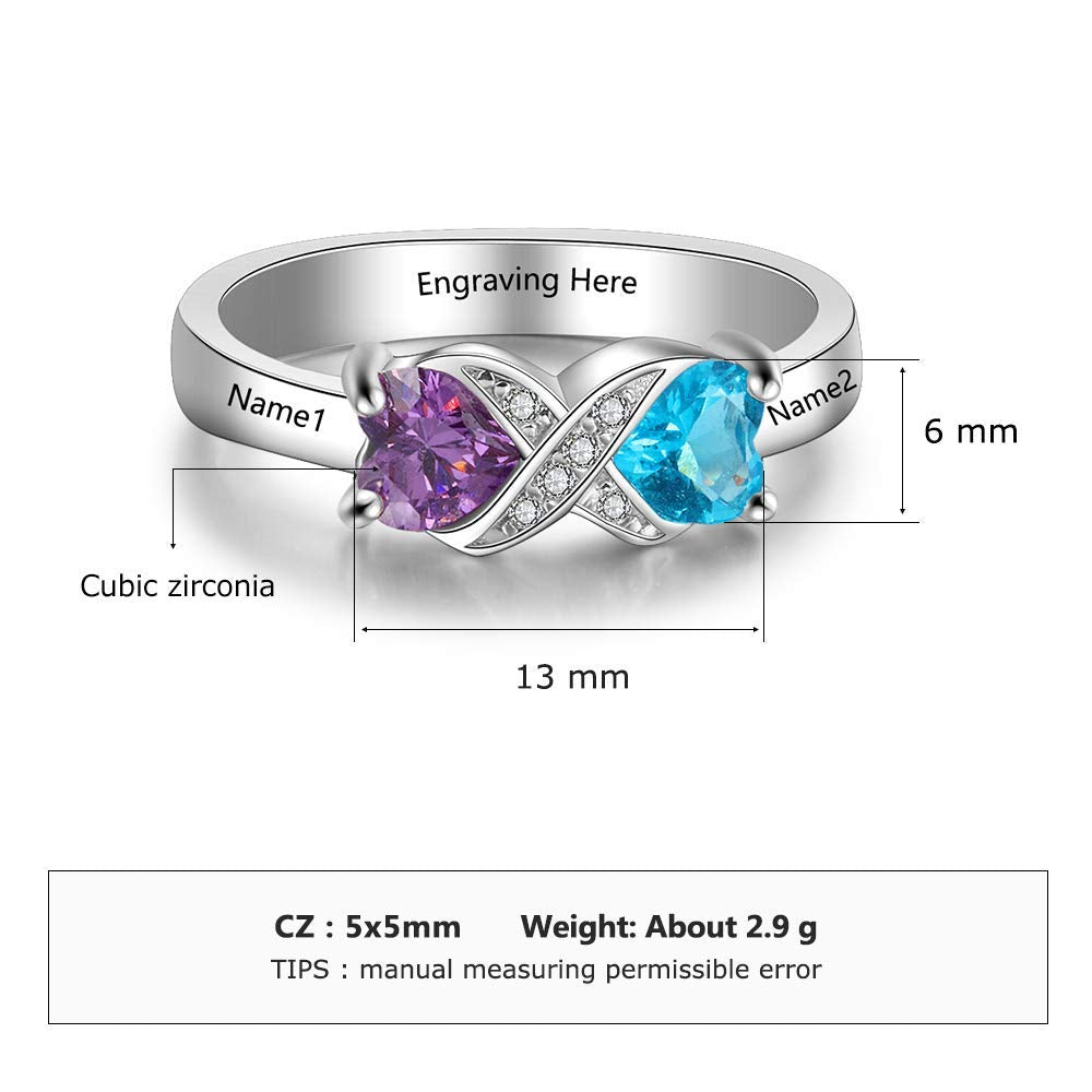 Personalized Infinity Mothers Ring with 2 Heart Simulated Birthstones Engagement Promise Rings for Women (9)