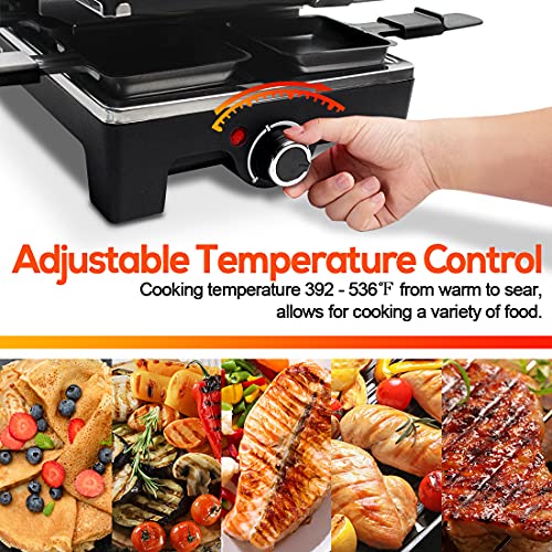 CUSIMAX Raclette Grill Electric Grill Table Portable 2 in 1 Korean BBQ Grill Indoor & Cheese Raclette, Reversible Non-stick plate, Crepe Maker with Adjustable temperature control and 8 Paddles