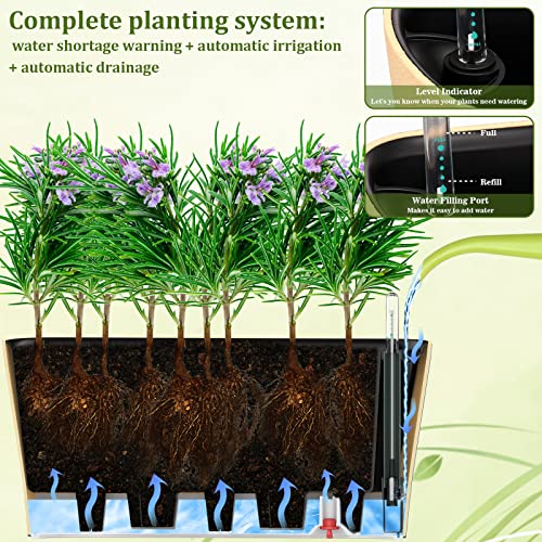 GS Garden 16" Self Watering Planters Window Box 2 Pack with Water Level Indicator Herbs Plants (Rocky Black)