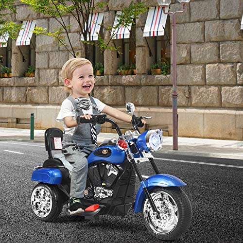 Costzon Kids Motorcycle, 6V Battery Powered Ride on Chopper Motorcycle w/Horn, Headlight, 3-Wheel Stable Ride on Toys, Electric Toddler Motorcycle for Kids, Gift for Boys Girls (Blue)