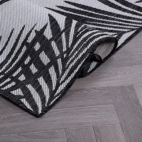 Rugshop Tropical Floral Palm Leaves Textured Flat Weave Easy Cleaning Outdoor Rugs for Deck,Patio,Backyard Indoor/Outdoor Area Rug 2' x 3' Black