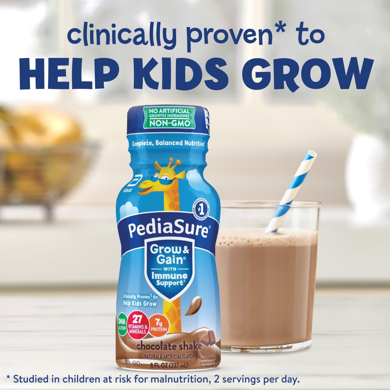 PediaSure Grow & Gain With Immune Support, Kids Protein Shake, Chocolate, 8-fl-oz Bottle, 6 Shakes