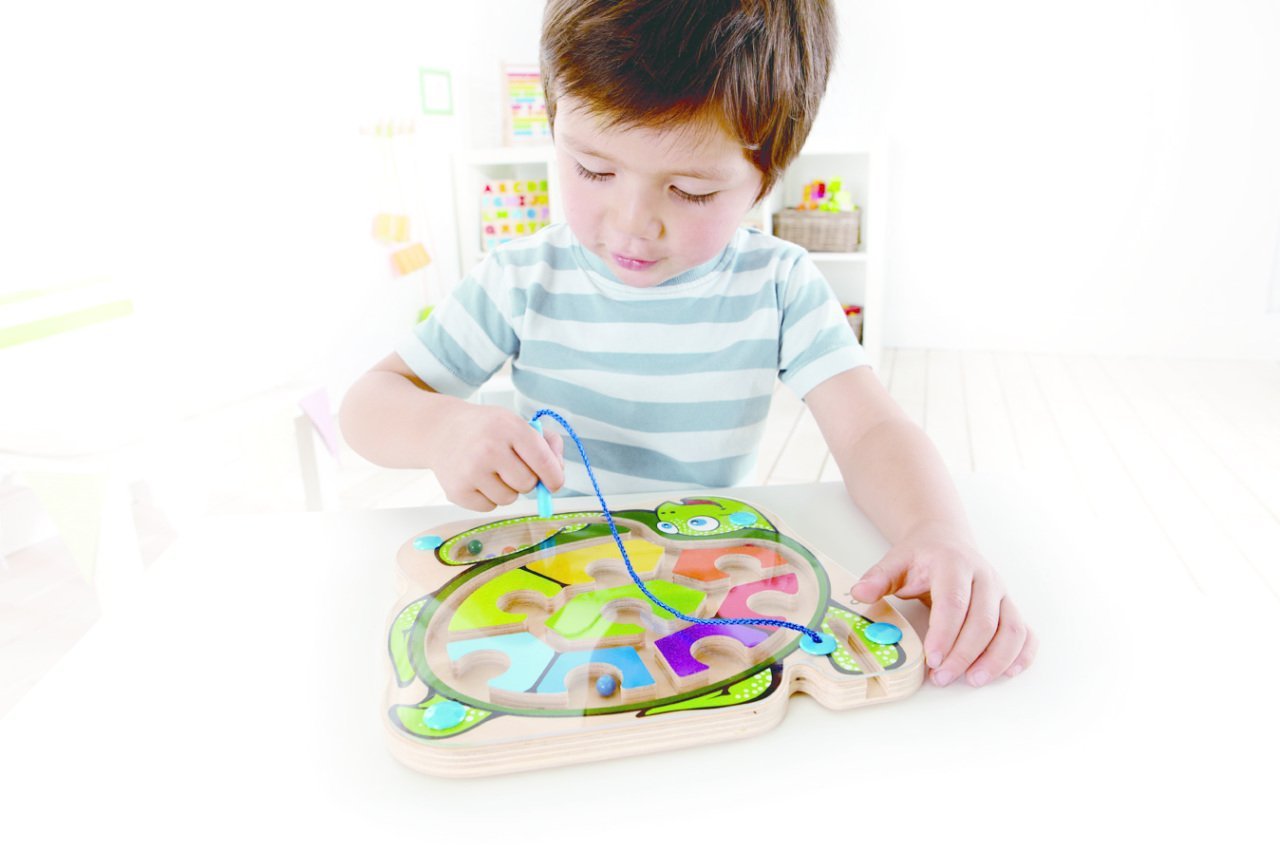 Award Winning Hape Totally Amazing Colorblock Sea Turtle Kid's Magnetic Wooden Bead Maze Puzzle , L: 8.8, W: 0.8, H: 9.6 inch