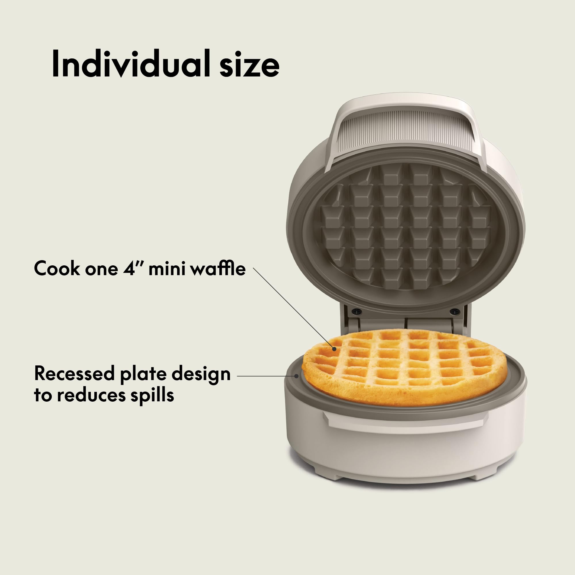 bella Snack-n-Store Mini Waffle Maker, EverGood™ Ceramic Nonstick Coating, Cord Wrap, Ready Indicator Light & Cool Touch Handles, Stackable Design & Customizable Plates, 350 Watt, Oatmilk