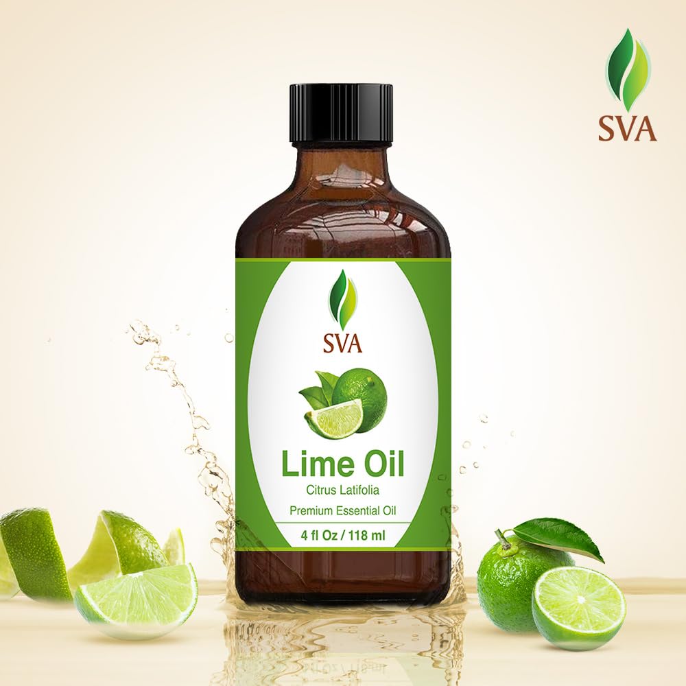 SVA Lime Essential Oil – 4 Fl Oz – 100% Natural Lime Oil - for Diffuser, Hair Care, Face, Skin Care, Aromatherapy, Scalp and Body Massage, Soap and Candle Making - with Dropper