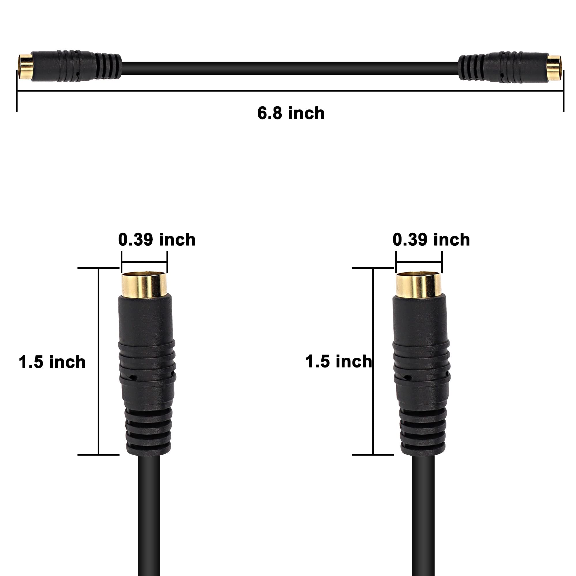 XMSJSIY S-Video Cable,4 Pin Mini DIN Female to Female Audio Conector Adapter Extension Cable with Gold Plated for TV,Monitor,DVD,VCR,HDTV and More-2 PCS 15CM/5.9INCH