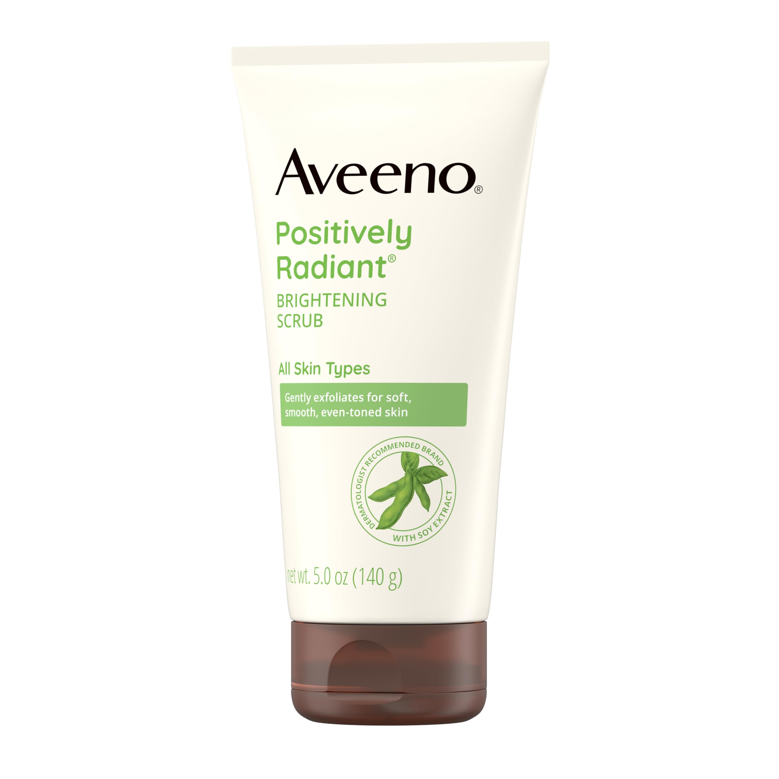 Aveeno Positively Radiant Exfoliating Facial Scrub, Brightening Face Scrub with Soy Extract to Visibly Improve Skin Tone and Texture, Oil-Free, Soap-Free, Hypoallergenic Formula, 5 FL OZ