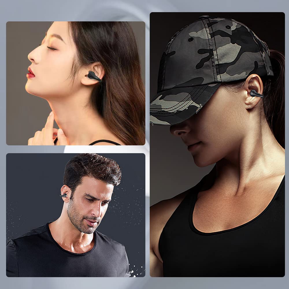 Wireless Ear Clip Skeleton Conduction Headphones, Premium Open Ear Headphones Wireless Bluetooth, Skeleton Conduction Bluetooth Earphones for Running, Sports, Cycling (Black Battery Display)