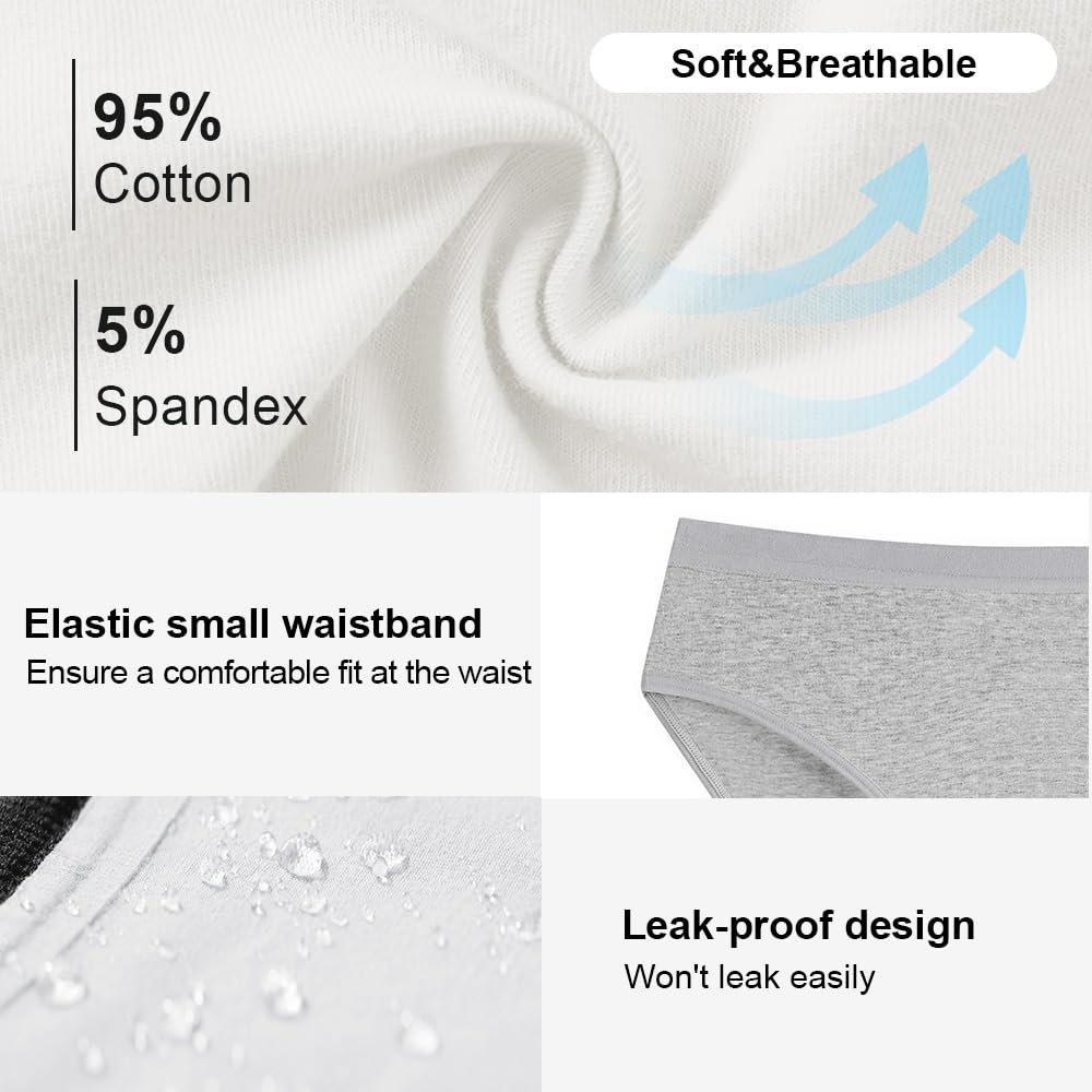 Battewa Leak Proof Underwear for Women Incontinence Underwear Teens Ladies Cotton Leakproof Panties Bikini Absorbent 40ml,3Pack (3Color,Large)