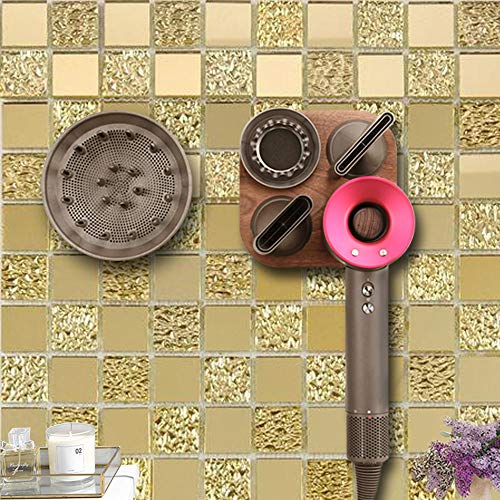 JuBeCo Wood Wall Mount Holder for Dyson Hair Dryer, Wood + Metal Wall Bracket Frame for Dyson Supersonic Hair Dryer. (Walnut)