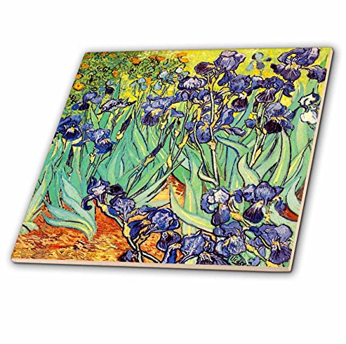 3dRose ct_155630_1 Irises by Vincent Van Gogh 1889 Purple Flowers Iris Garden Copy of Famous Painting by The Master Ceramic Tile, 4-Inch