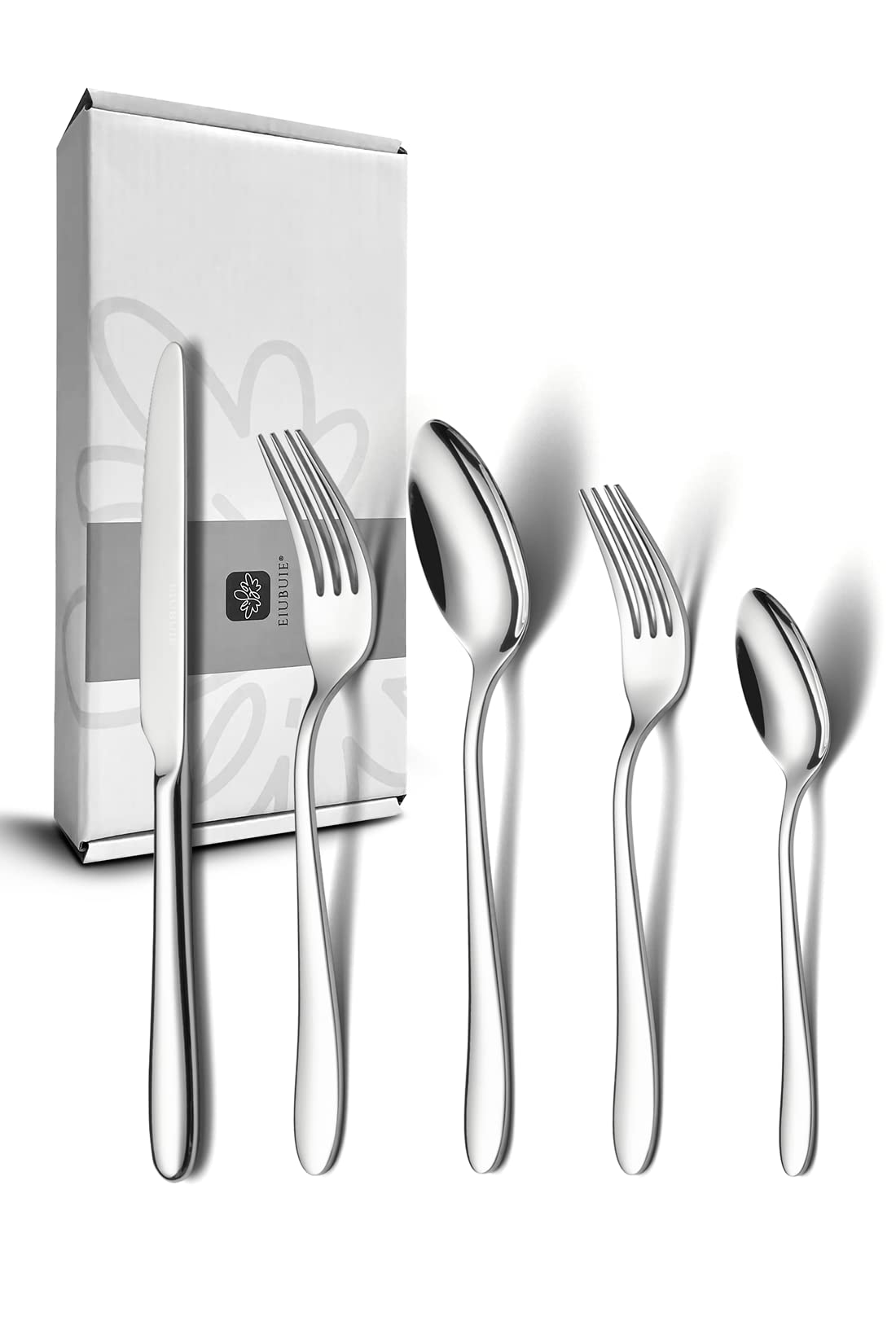 EIUBUIE 20 Piece Silverware Set, Stainless Steel Flatware Set for 4 Mirror Polished Kitchen Cutlery Sets Include Upgraded Heavy Forks and Spoons Knives, Dishwasher Safe