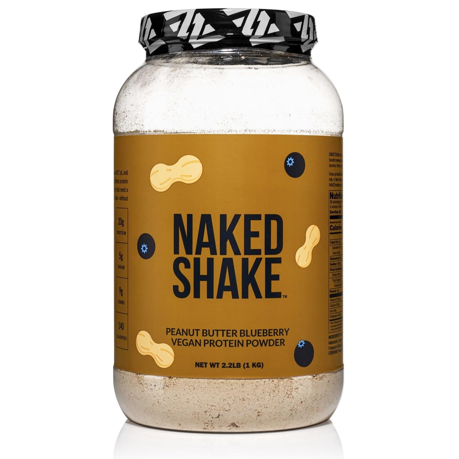 Naked Shake - Peanut Butter Blueberry Protein Powder, Plant Based Protein With Mct Oil, Gluten-Free, Soy-Free, No Gmos Or Artificial Sweeteners - 30 Servings