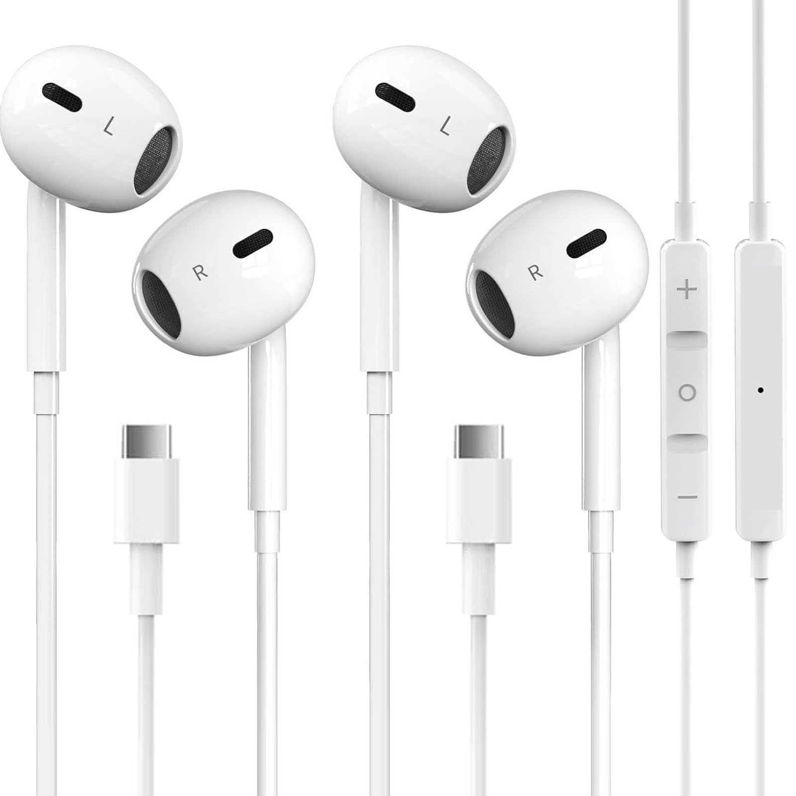 2 Packs USB C Headphones for iPhone 15 Type C Earbuds Wired Earphones with Mic & Remote Control Noise Cancelling for iPhone 15 pro, iPad Pro, Galaxy S23/S22/S21/S20/Ultra Note 10/20, Pixel 7/6/6a/5/4