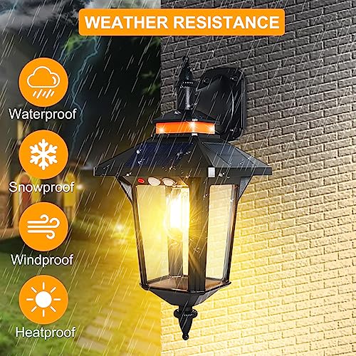 Solar Powered Wall Lantern Lights Outdoor with 3 Modes, Motion Sensor Solar Wall Light Waterproof, Dusk to Dawn LED Exterior Front Porch Lights Fixtures Wall Mount for Garage House Patio Doorway Yard