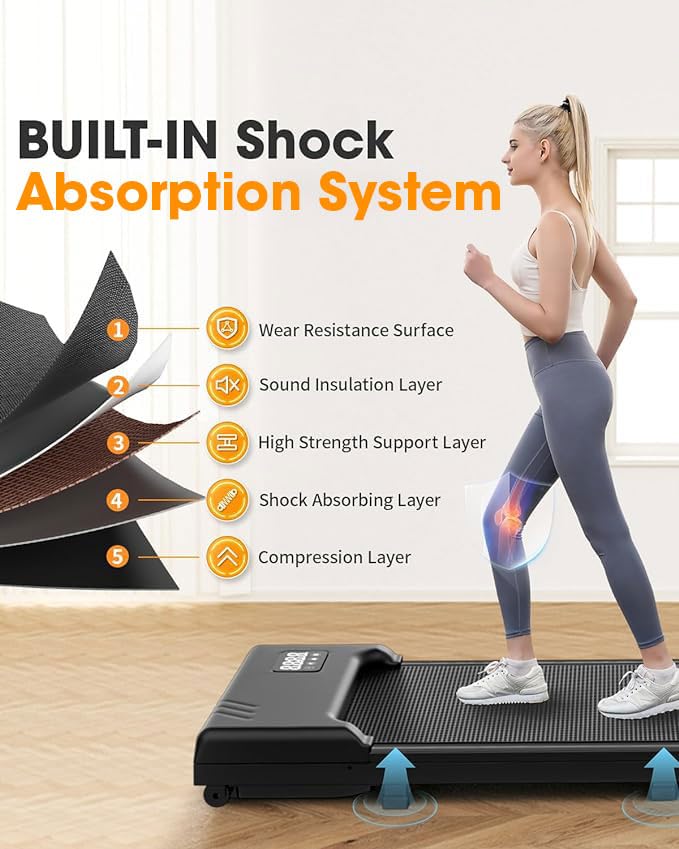 THAILE Walking Pad, Under Desk Treadmill 300+ lbs Capacity, 3 in 1 Portable Treadmill for Home, Office with LED Display, 2.5 HP Mini Treadmill for Small Spaces Black