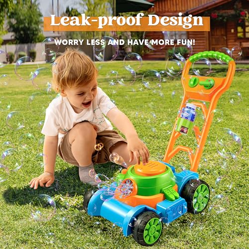 Sloosh Bubble Lawn Mower Toddler Toys - Kids Toys Bubble Machine Summer Outdoor Toys Games, Bubble Mower Push Toy Outside Toys for Toddlers Preschool Kid Boys Girls Birthday Gifts (Blue)