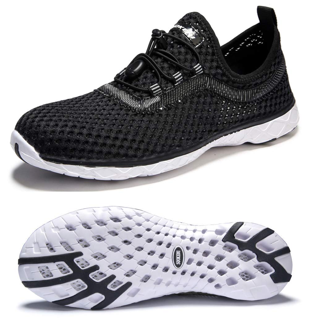 SUOKENI Women's Quick Drying Slip On Water Shoes for Beach or Water Sports Ultralight Walking Shoes Black/White,Size:US 7.5/EU 38