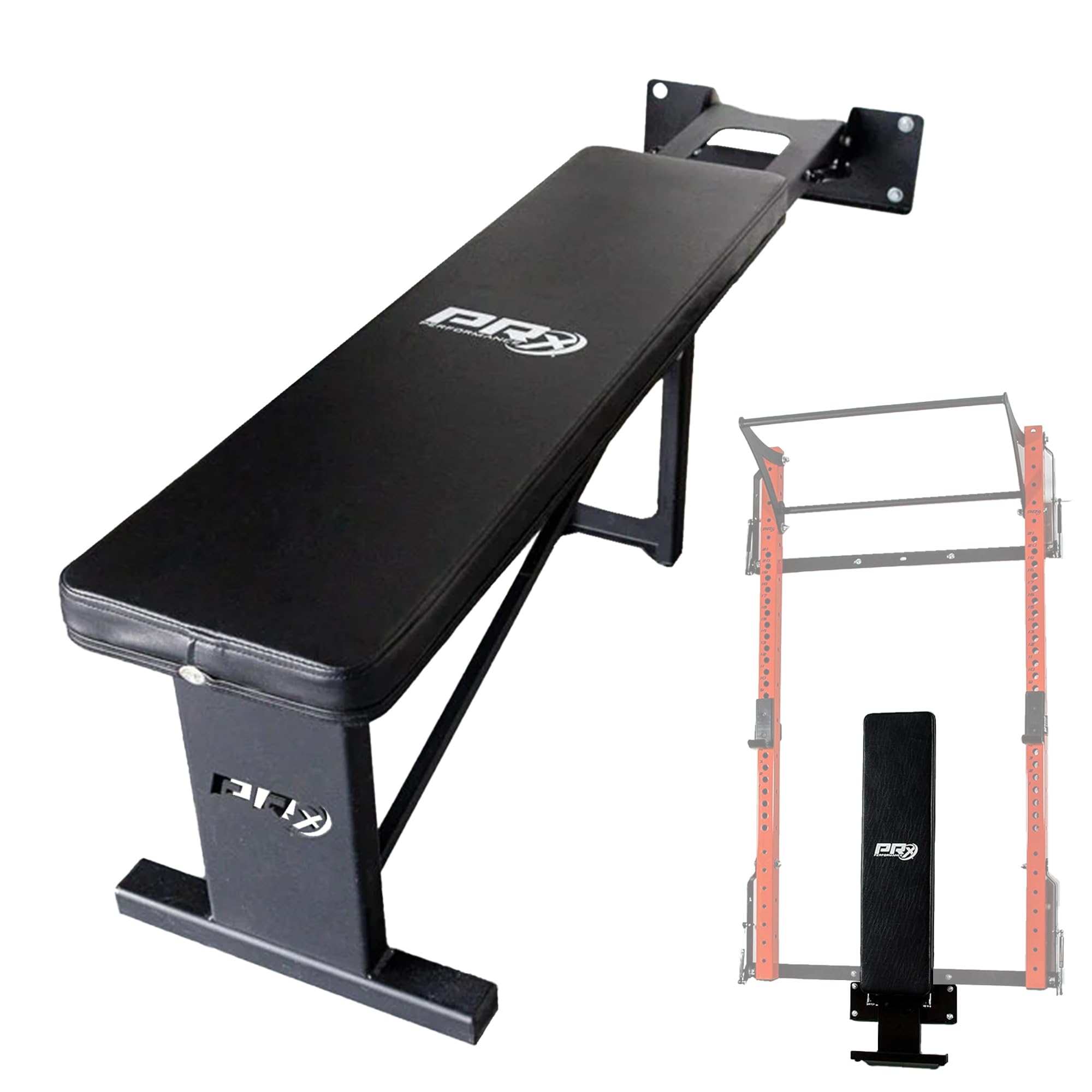 PRx Performance Folding Wall Mounted Flat Weight Bench - Home Gym Equipment, Space-Saving Workout Bench, Full Body Exercise, Weightlifting, Bench Press Seat, Ideal For Gym Enthusiasts - Black