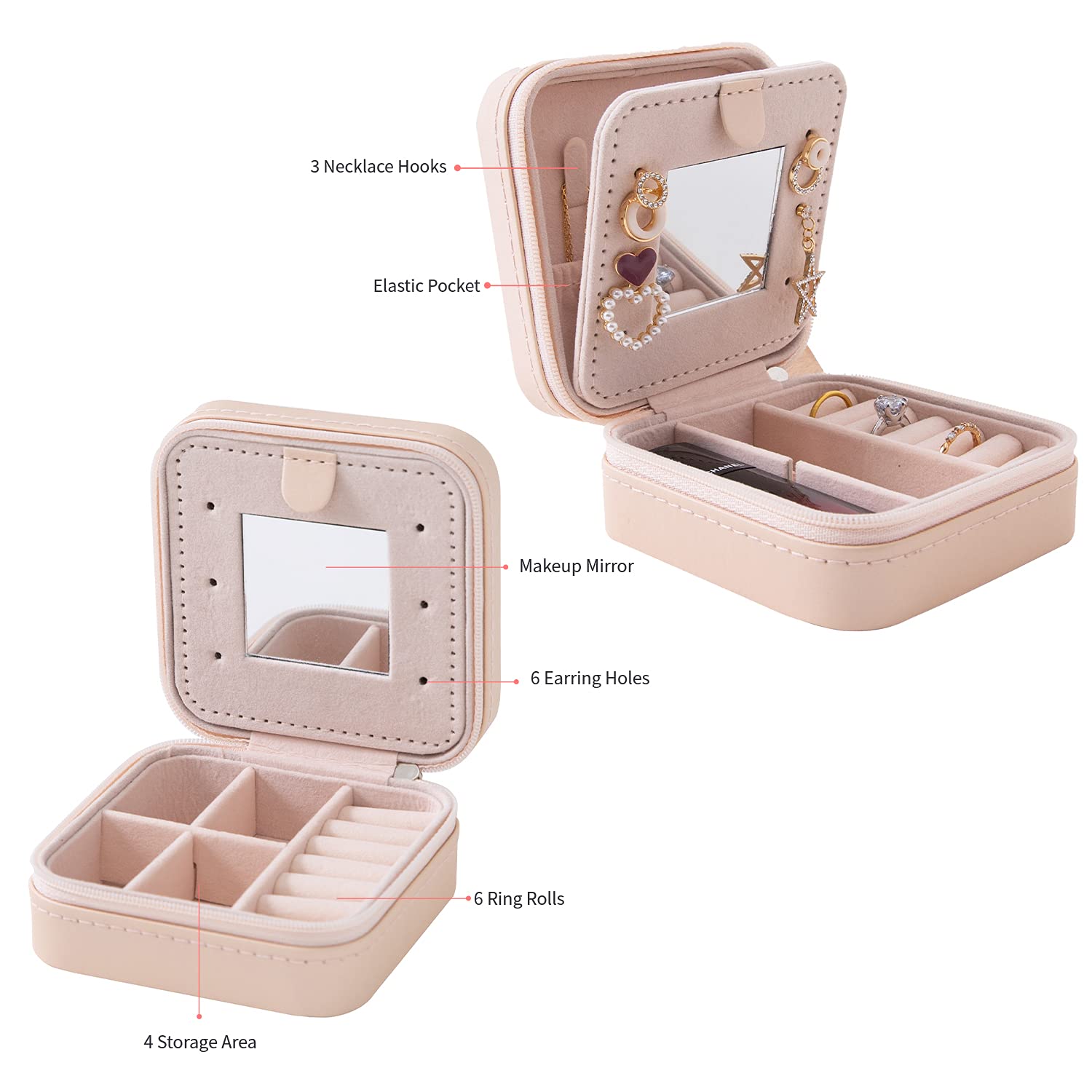 KElofoN Travel Jewelry Case and Organizer with Mirror - Gift for Women and Girls