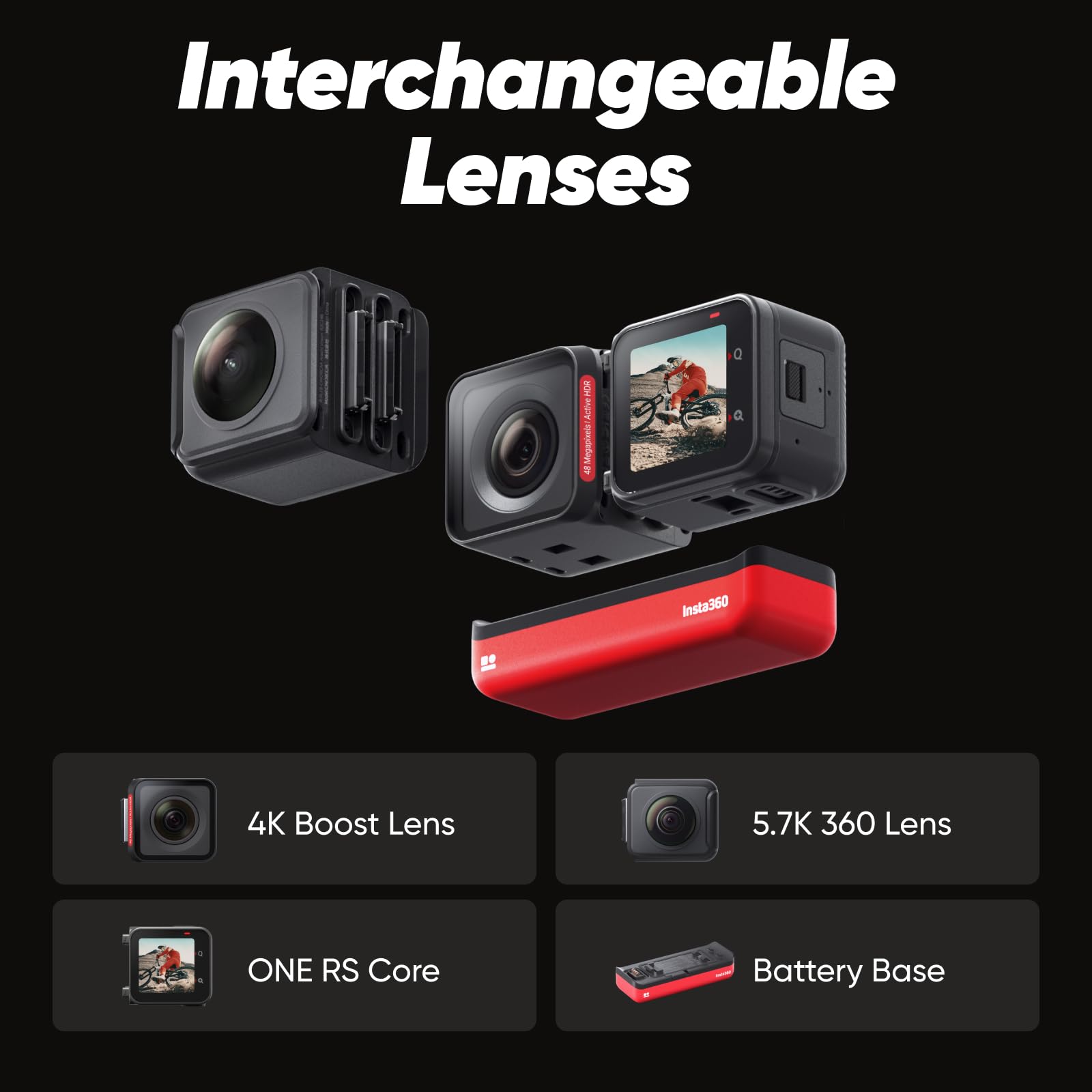 Insta360 ONE RS Twin Edition – Waterproof 4K 60fps Action Camera & 5.7K 360 Camera with Interchangeable Lenses, Stabilization, 48MP Photo, Active HDR, AI Editing