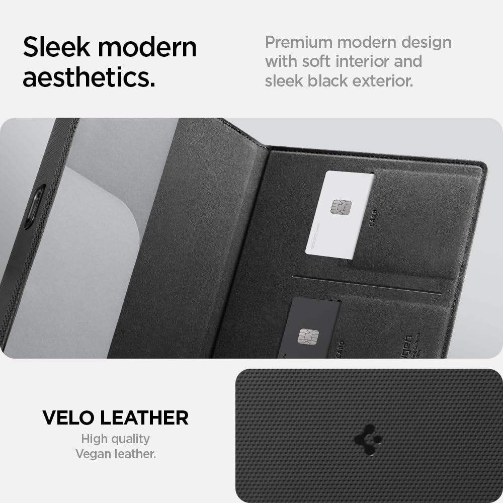 Spigen Car Registration and Insurance Card Holder made with Velo Vegan Premium Leather Designed for Tesla Card Keys, EV Cars, ID Driver License Holder, Essential Documents - Black