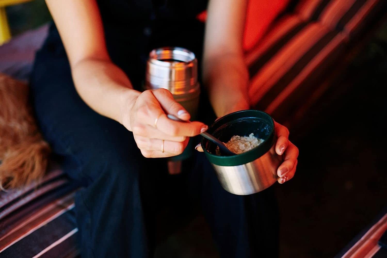 Stanley Classic Legendary Vacuum Insulated Food Jar – Stainless Steel, Naturally BPA-free Container – Keeps Food/Liquid Hot or Cold for 15 Hours – Leak Resistant, Hammertone Green, 24 OZ / 0.71 L