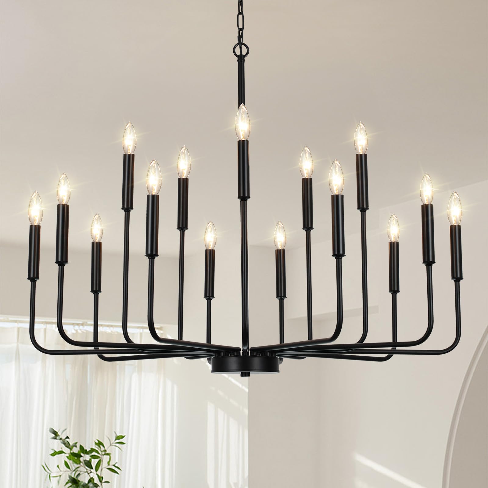 Gifarich Black Chandeliers for Dining Room Light Fixture Over Table, Modern Farmhouse Chandeliers for Living Room, 15-Lights Industrial Metal Candle Chandeliers for Entryway Kitchen Island Foyer