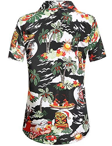 SSLR Womens Button Down Shirts Santa Claus Short Sleeve Blouse Hawaiian Christmas Shirts for Women (Medium, Light Blue)