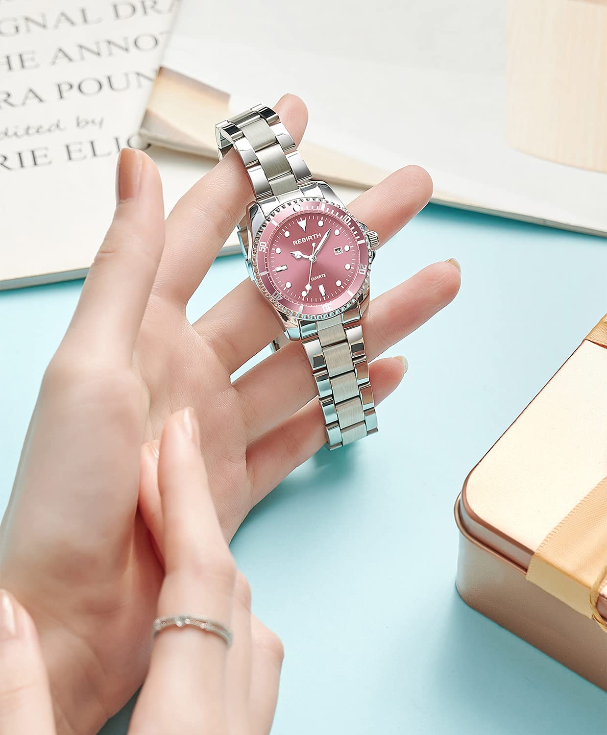 BESTKANG Womens Stainless Steel Analog Silver Watch for Women Waterproof Date Luminous
