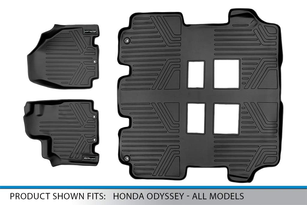 SMARTLINER Custom Fit Floor Mats 3 Row Liner Set Black Compatible with 2011-2017 Honda Odyssey - All Models