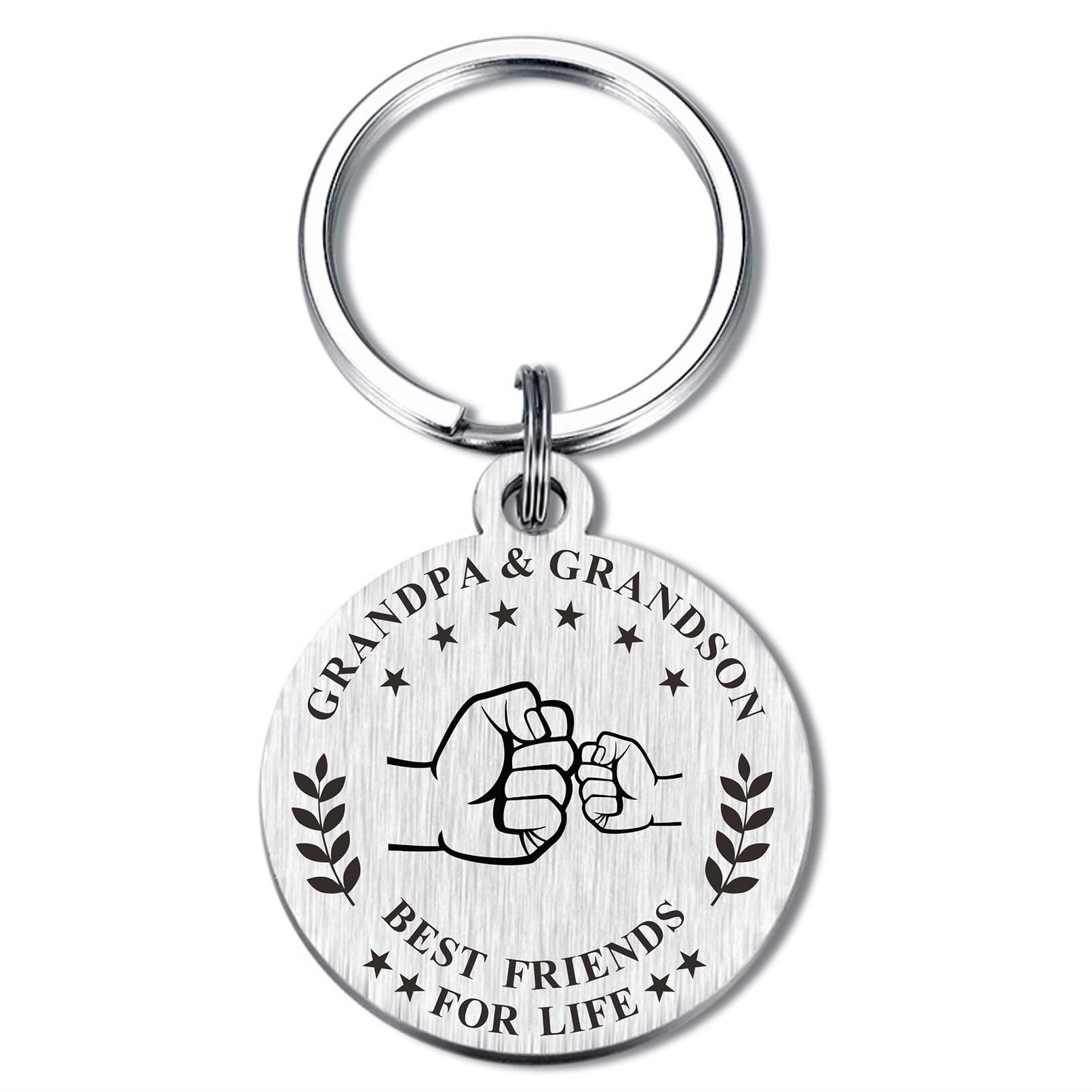 BAZLJY Fathers Day Grandpa Gifts from Grandson - Father's Day Gifts for Grandpa Keychain - Grandpa Birthday Christmas Gifts Persent Key RingFathe