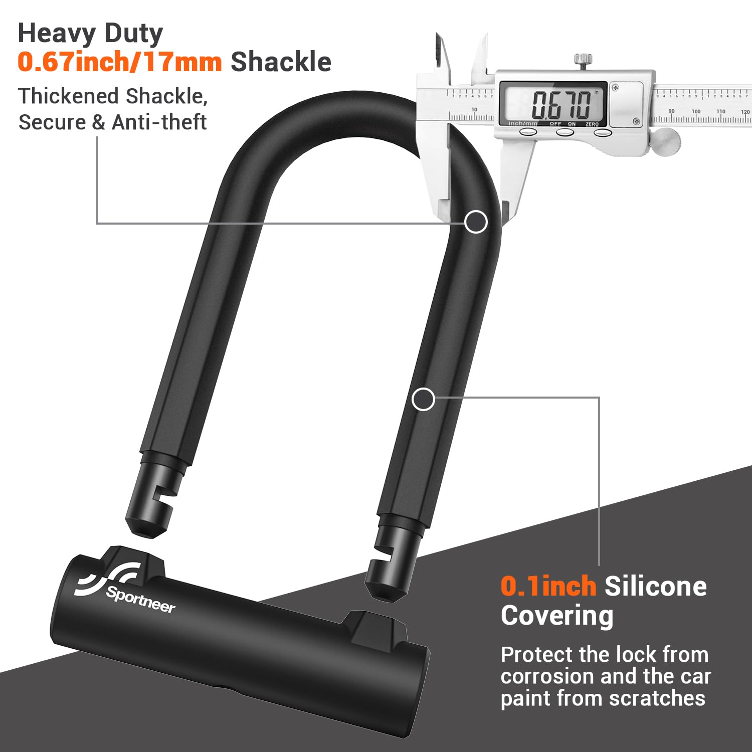 Sportneer Bike Lock: Heavy Duty Anti Theft Bike U Lock with 5ft Security Steel Cable - 17mm Shackle Bicycle U-Locks with Keys & Sturdy Mounting Bracket for Road, Mountain, Electric & Folding Bike