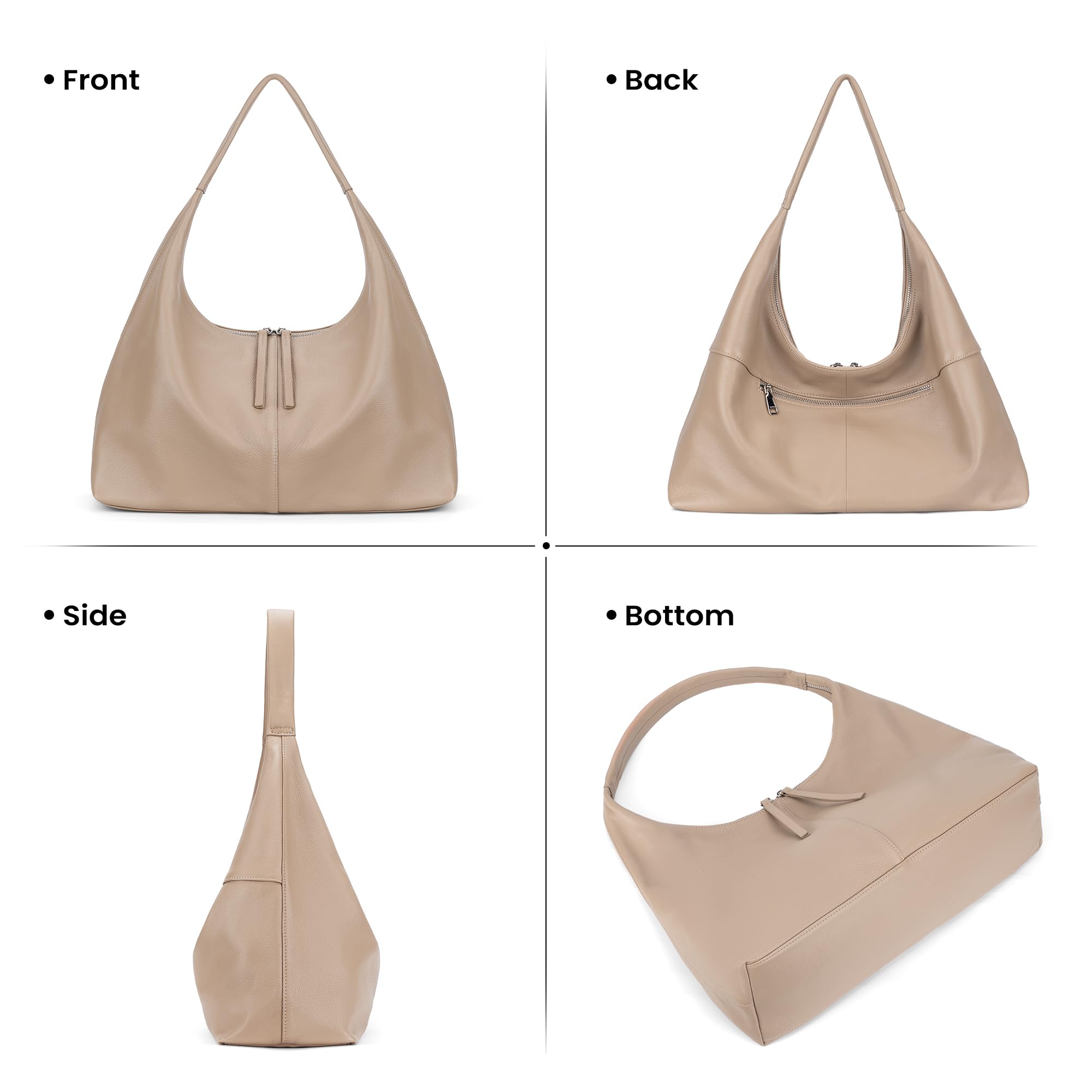 befen Leather Slouchy Hobo Bags for Women, Ultra Soft Full Grain Leather Large Tote Bag,Lightweight Tote Purses Foldable Shoulder Handbag, Oversized Hobo Bags for Women Work Travel, Milk Tea