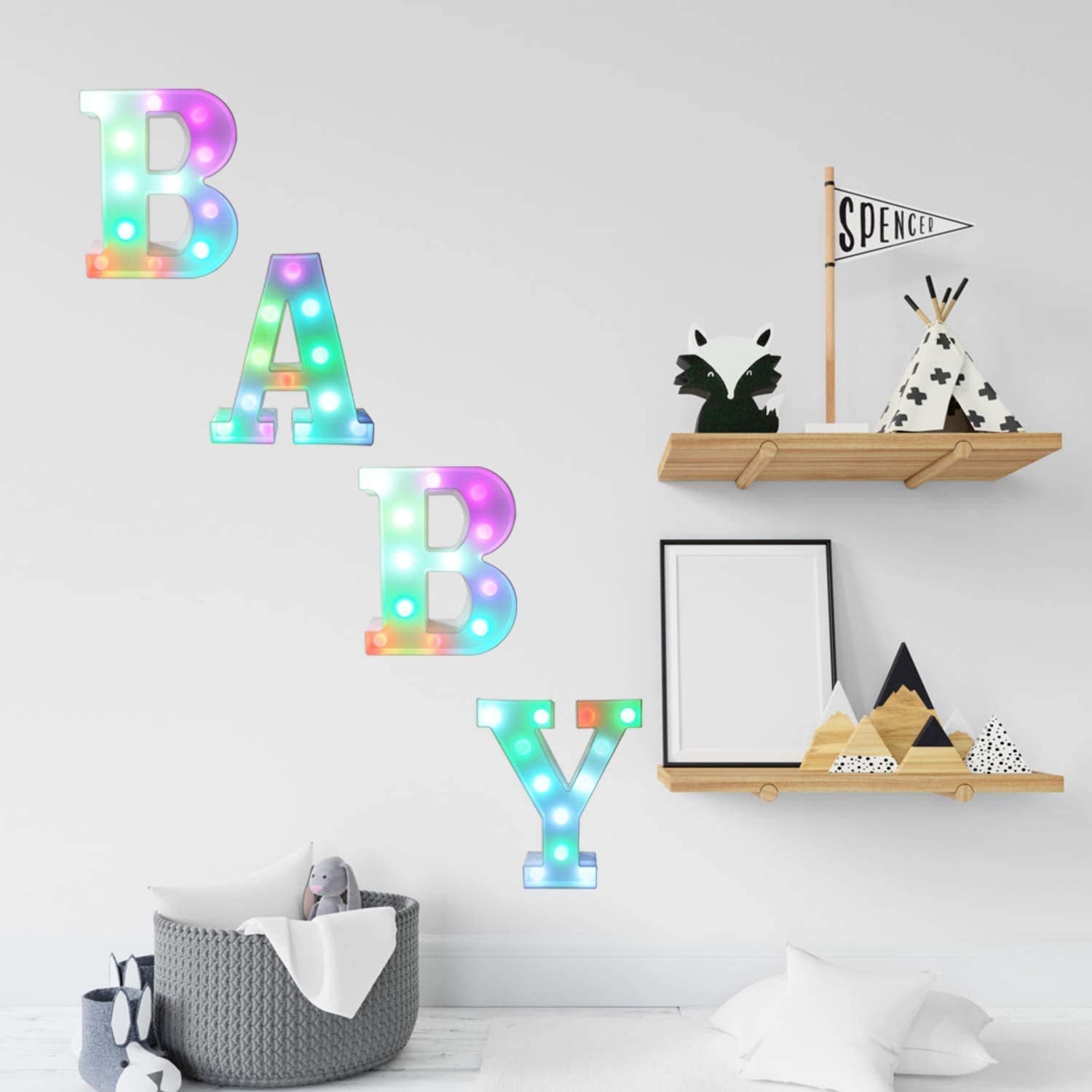 Pooqla Colorful LED Marquee Lights with Remote – Light Up Signs – Party Bar Letters with Lights Decorations for The Home - Multicolor J