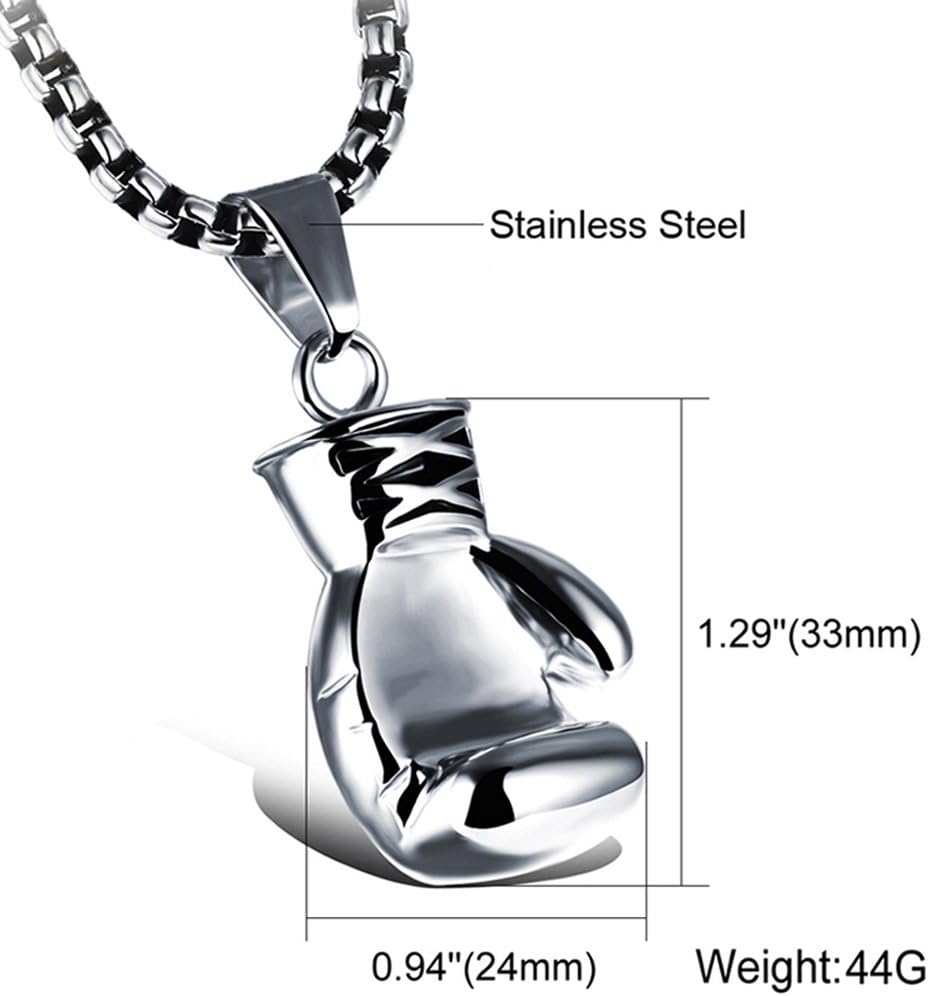 Hamoery Men Women Punk Stainless Steel Silver Boxing Glove Chain Pendant Necklace(Silver(Men))