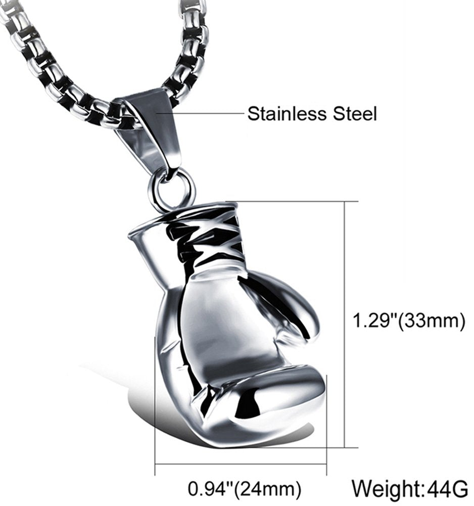 Hamoery Men Women Punk Stainless Steel Silver Boxing Glove Chain Pendant Necklace(Silver(Men))