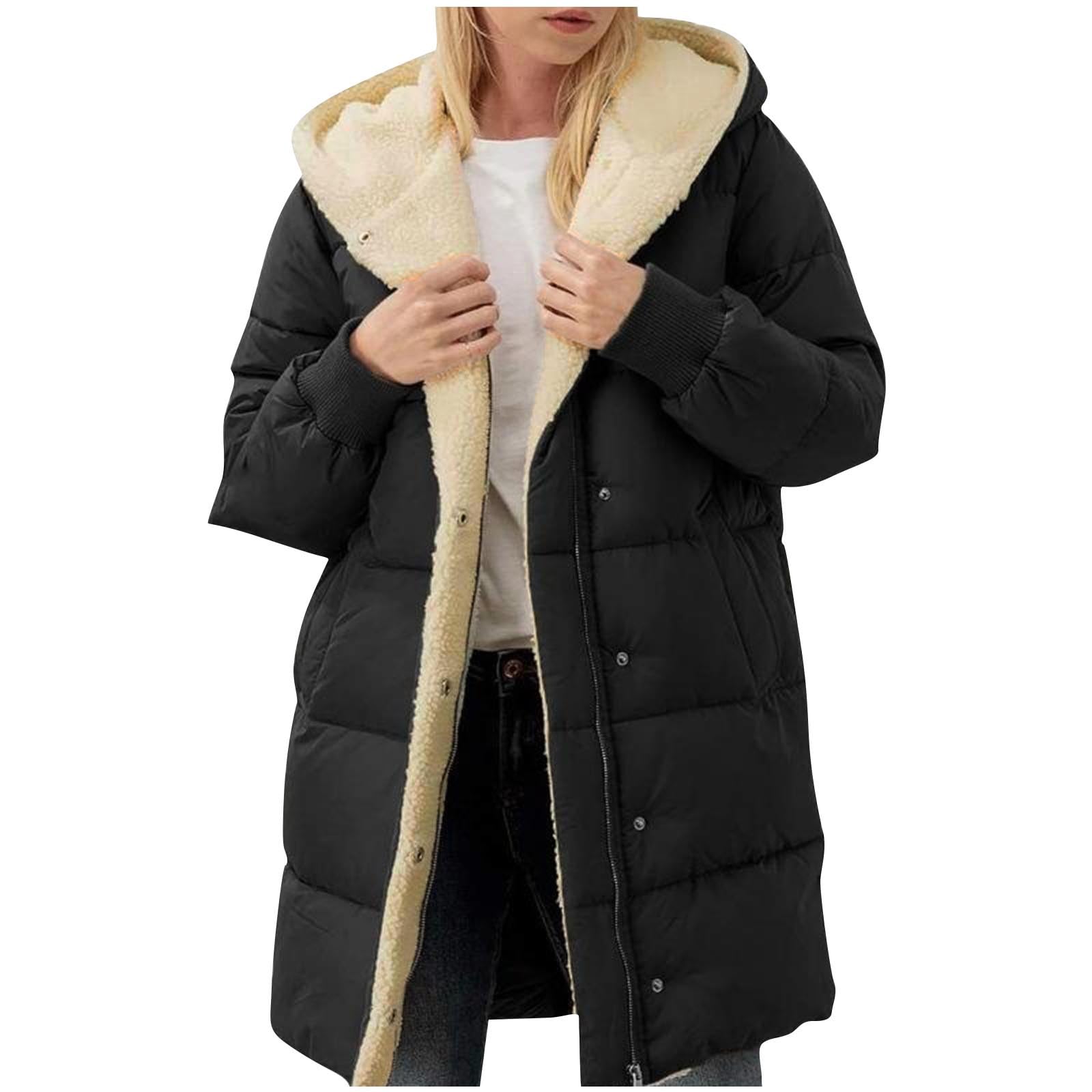 Women Coats Winter Womens Winter Long Down Coats Teddy Fleece Lined Jacket Plus Size Warm Down Thicken Hooded Windproof Quilted Puffer Jackets Womens Coat