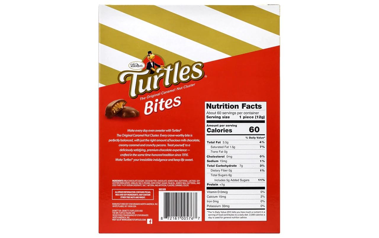 Turtles Original Bite-Size Candies, 0.42 Oz, Pack Of 60