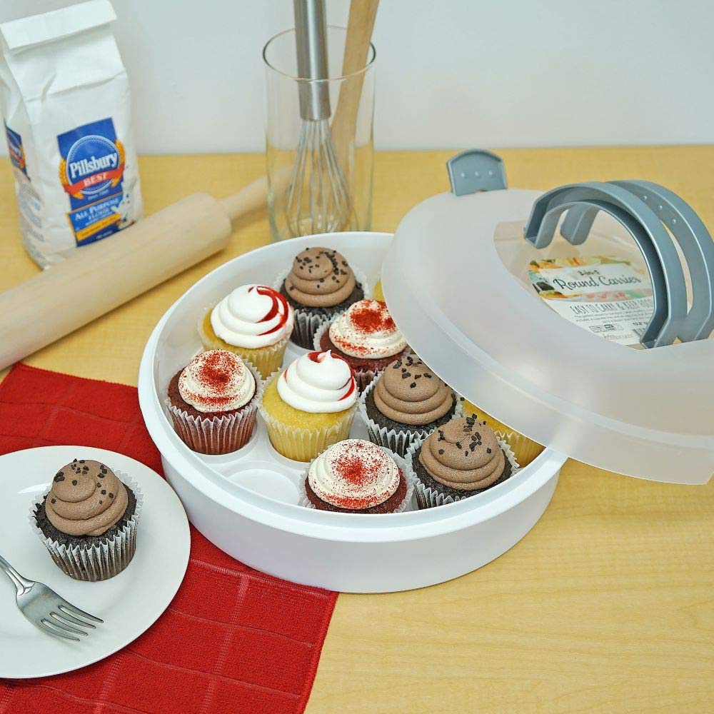 Southern Homewares Pie Carrier with Lid and Handle – 3-in-1 Plastic Dessert Container for Pies, Cakes, Cupcakes, and Muffins