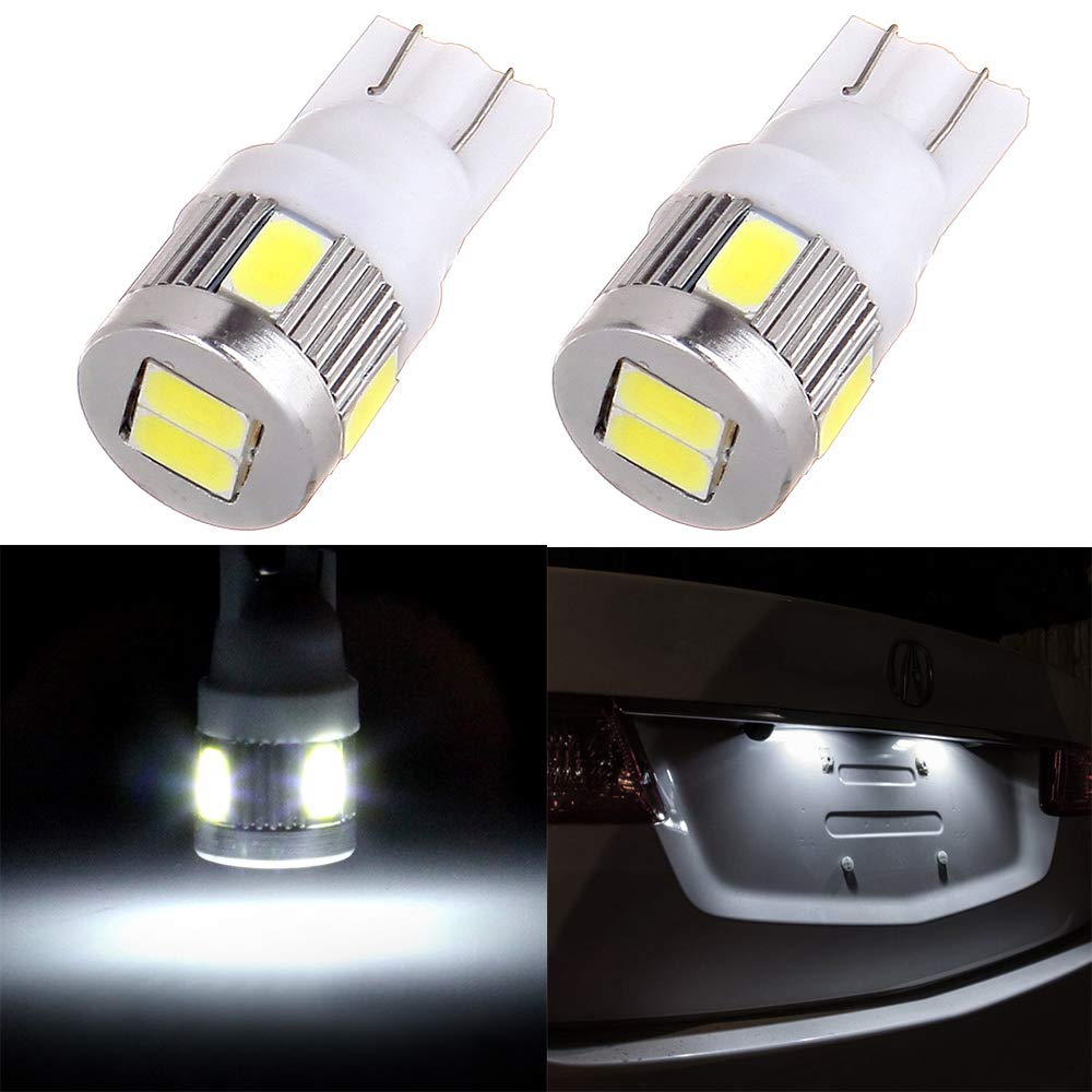 cciyu 194 Extremely Bright LED Bulbs T10-6-5730-SMD Light Lamp License Plate Light Lamp Wedge T10 168 2825 W5W White Pack of 2