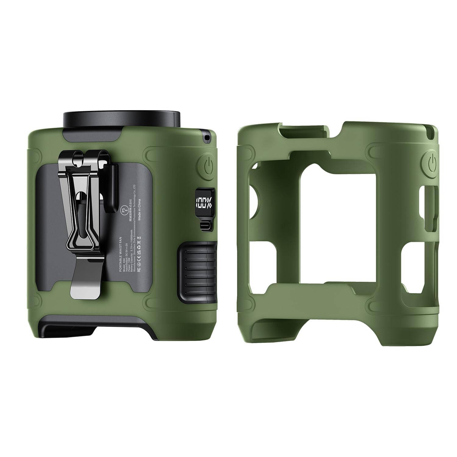 morsisho 1 Pack Red Portable Waist Fan, Green Silicone Protective Covers and Dark Blue Tactical Nylon Belt