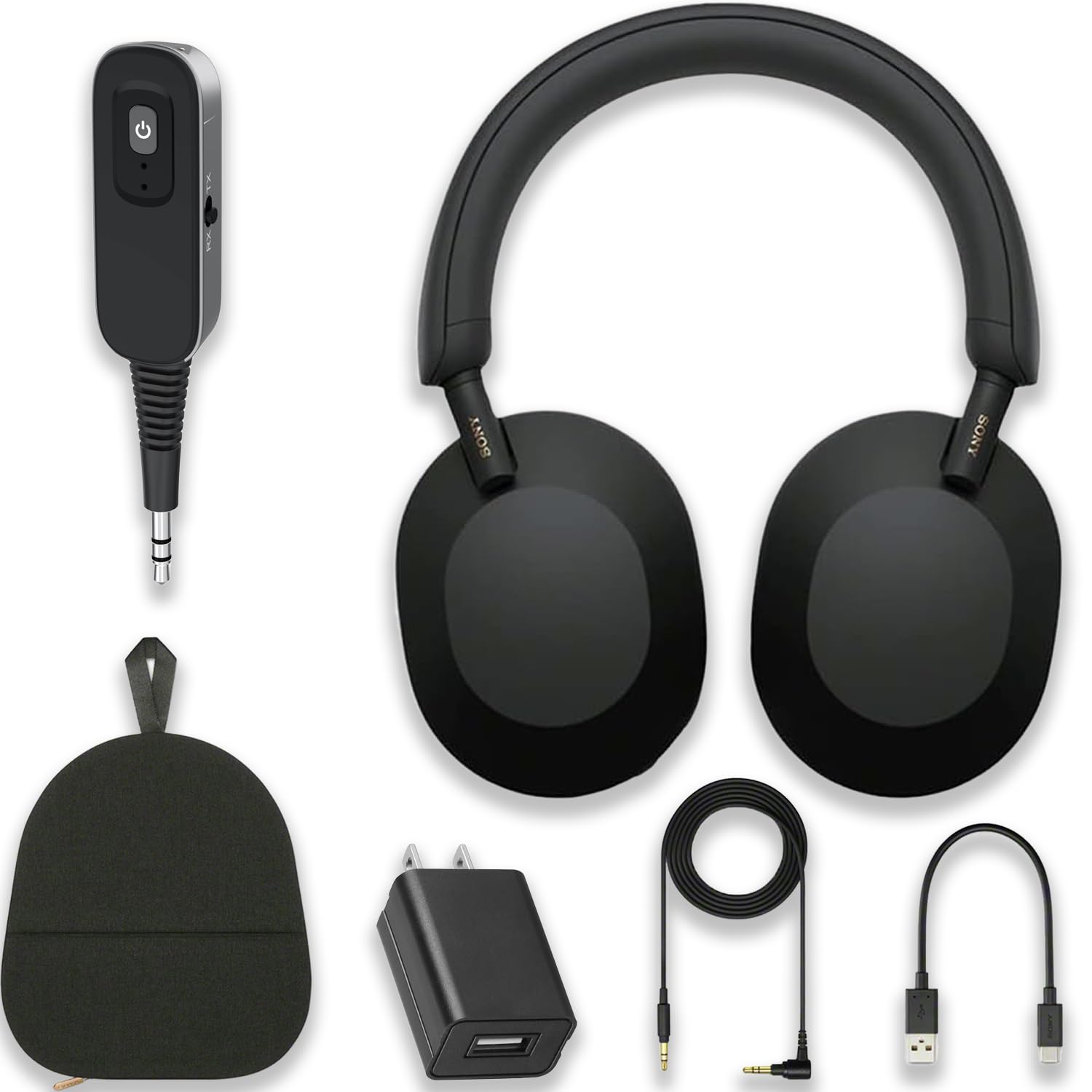 Sony WH-1000XM5 with Portable Bluetooth Transmitter The Best Wireless Noise Canceling Headphones with Auto Noise Canceling Optimizer, Hands-Free Calling, and Alexa Voice Control (Black)