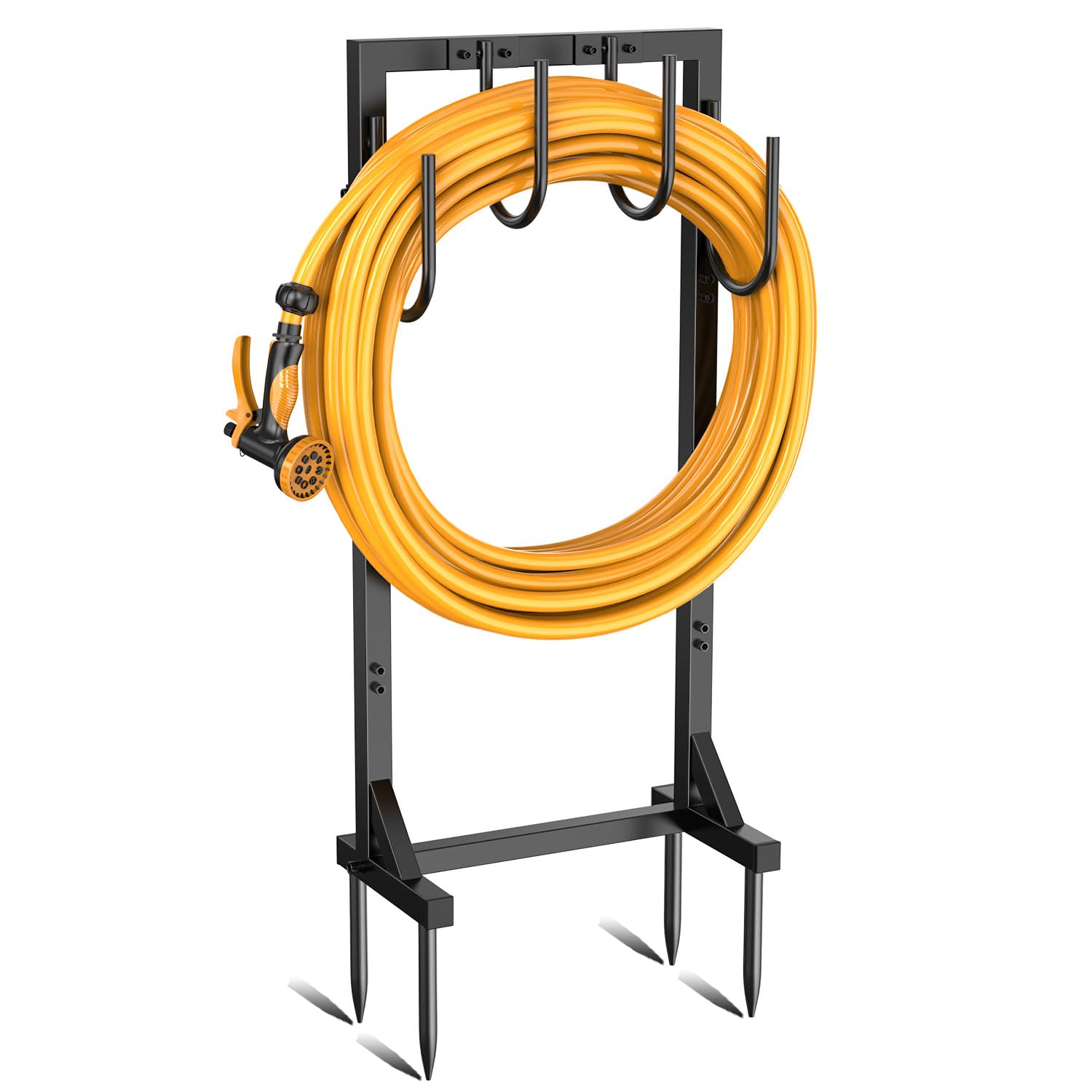 Yumatum Garden Hose Holder Reel, Upgraded Metal Hose Reels Holds 150ft Hose with 4 Large hooks, Heavy Duty Freestanding Water Hose Holders, Detachable Hose Storage Hanger for Outside