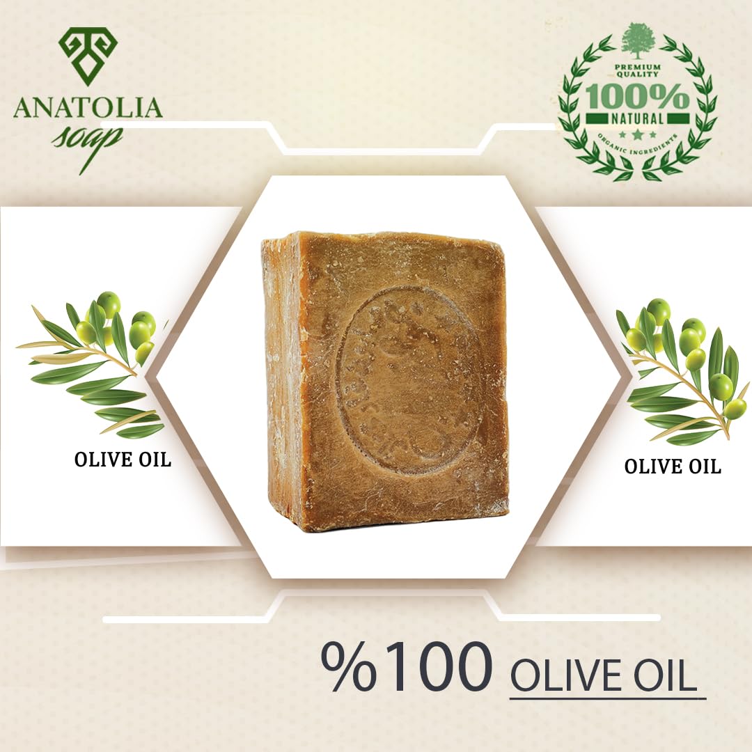 Anatolia Soap, Mesopotamia Savon De Alep 7 oz 100% Pure Olive Oil, Aleppo Soap Big Bar Organic Handmade Natural Castille Body For Men And Women 1 Count (pack Of 1)