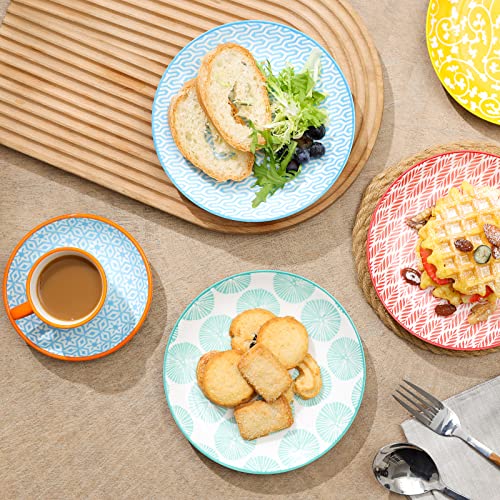 Selamica Ceramic Dessert Plates Set of 6, Small Salad Plates 6 Inch Appetizer Plates for Kitchen, Mini Dinner Plates for Cake Snacks Side Dish, Microwave Dishwasher Safe, Assorted Colors