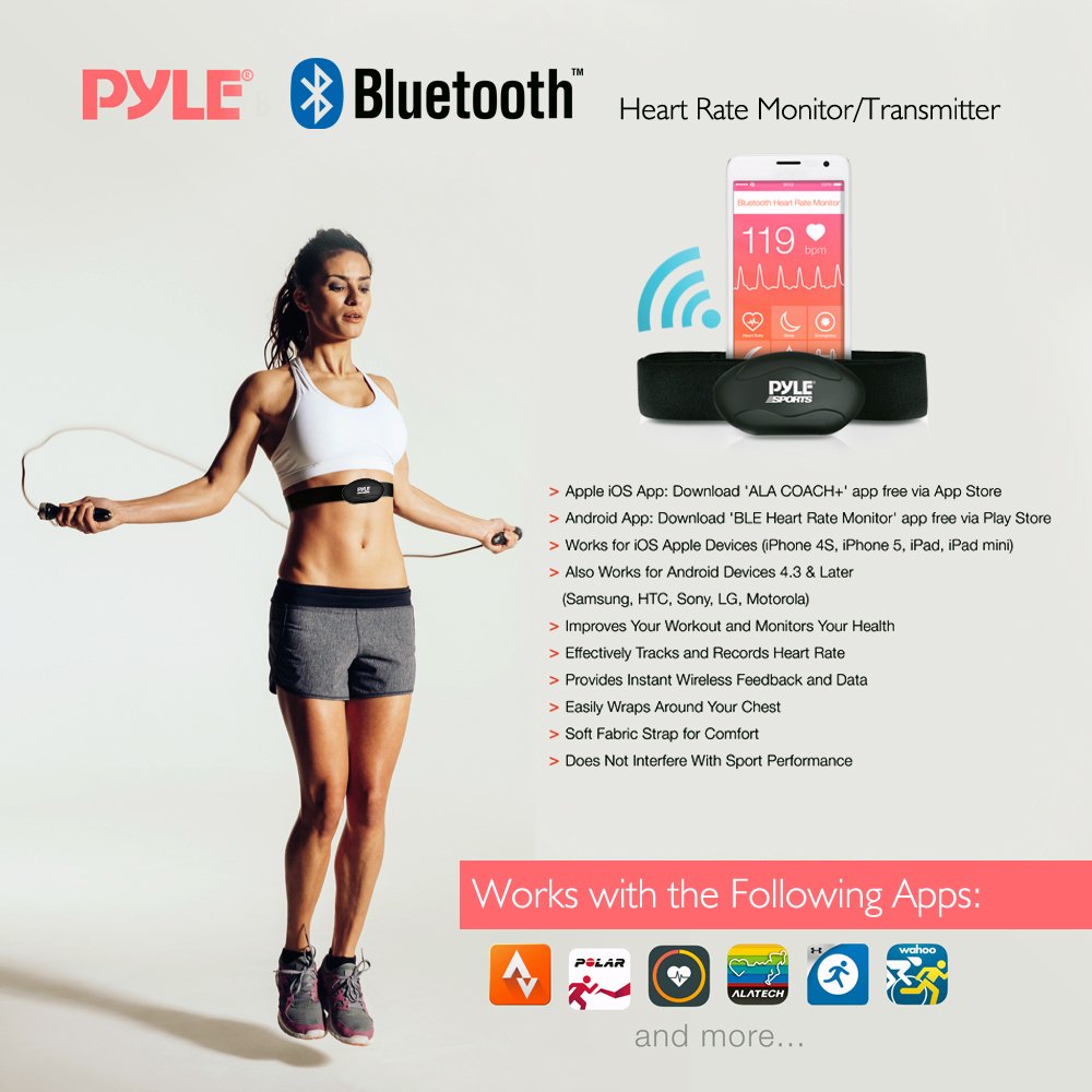 Upgraded Version Pyle Fitness Heart Rate Monitor with Digital Wrist Watch & Chest Strap | Wireless Bluetooth | Measures Speed, Distance, Countdown & Lap Times for Walking, Running, Jogging, Exercise