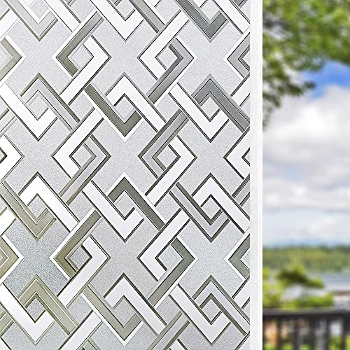 Finnez Window Film Privacy Film 3D No Glue Glass Sticker Rhombus Pattern for Glass Door Bathroom livingroom Office 35.4 x 118.1 Inches