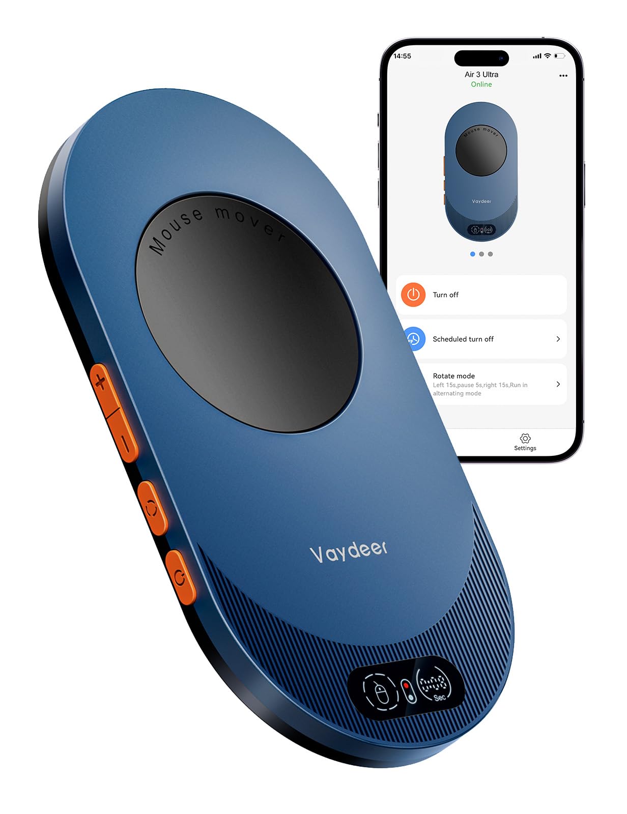 Vaydeer Air 3 Ultra Mouse Mover with APP, Ultra Slim Mouse Jiggler with Timer Function, Undetectable & Noiseless, Simulates Realistic Mouse Movement, Driver-Free, Work from Home, Keeps PC Active